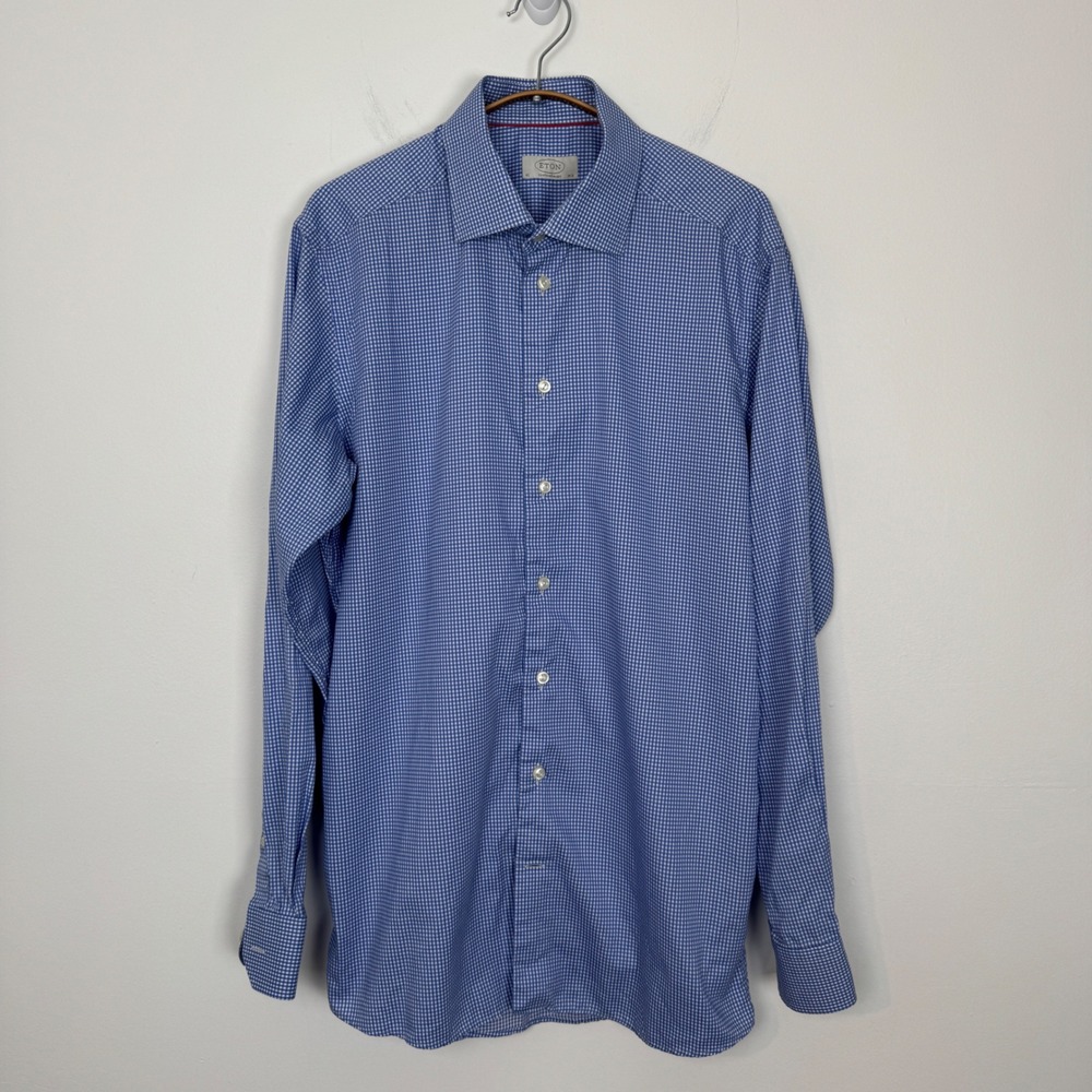 Eton Contemporary Fit Dress Shirt Blue White Gingham Check‎ Cotton Mens 16.5 42